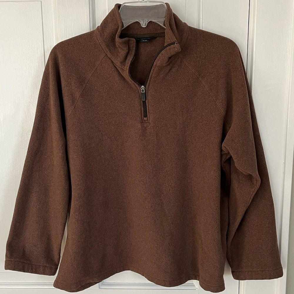 Lands End Women’s Brown Fleece 1/4 Zip Pullover Sweatshirt Size Large